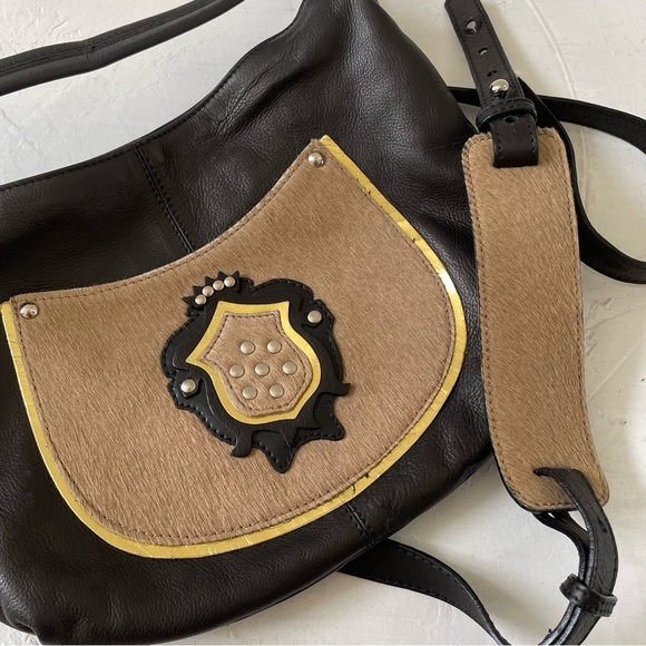 Claudia Firenze Black Leather Calf Hair Handbags Crossbody Bag - Picture 5 of 11